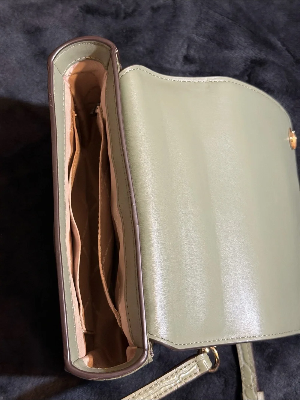 Michael Kors Olive Green Croc-Embossed Mini Crossbody with Gold Hardware